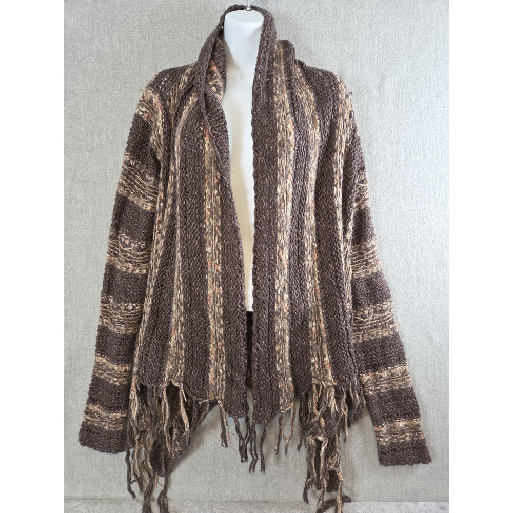 Free People Runaway Love S Fringe Cardigan Sweater Wrap Earthy Shawl Collar Boho